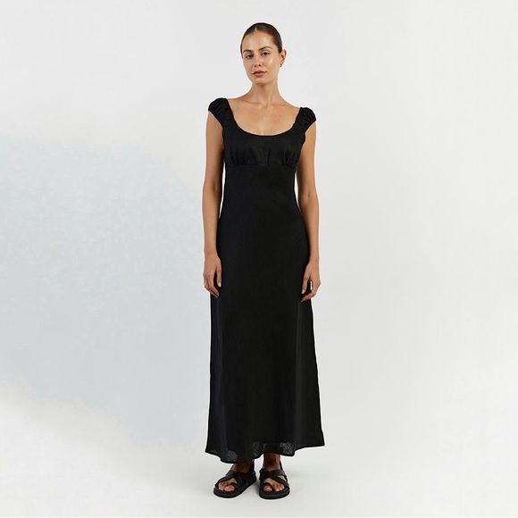 DISSH Dresses & Skirts - NEW Dissh Abby Linen Bias Cut Maxi Dress Empire Waist Scoop Neck Black 4